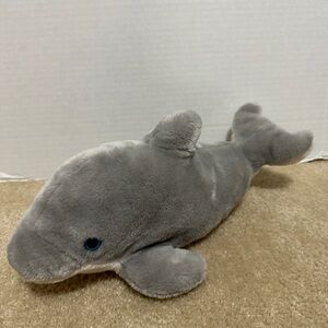 Sea World Dolphin Plush Gray Stuffed Animal Toy 16" Blue Eyes